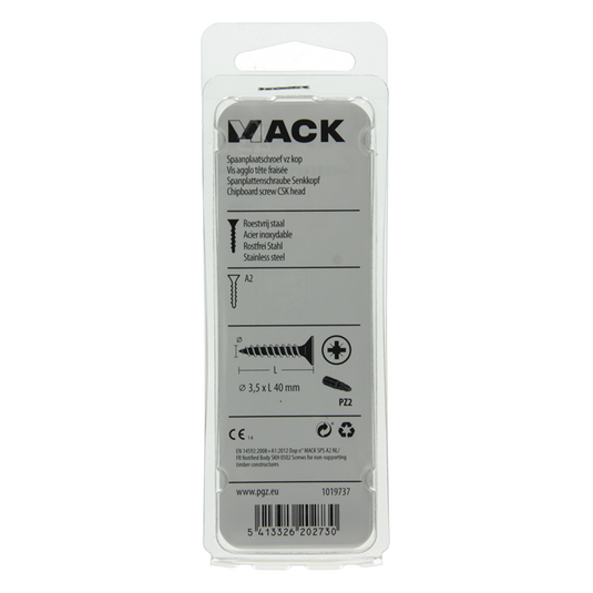 Mack 1019737 - spaanplaatschroef vz kop rvs 12 st 3,5 x 40 mm | 10 stuks