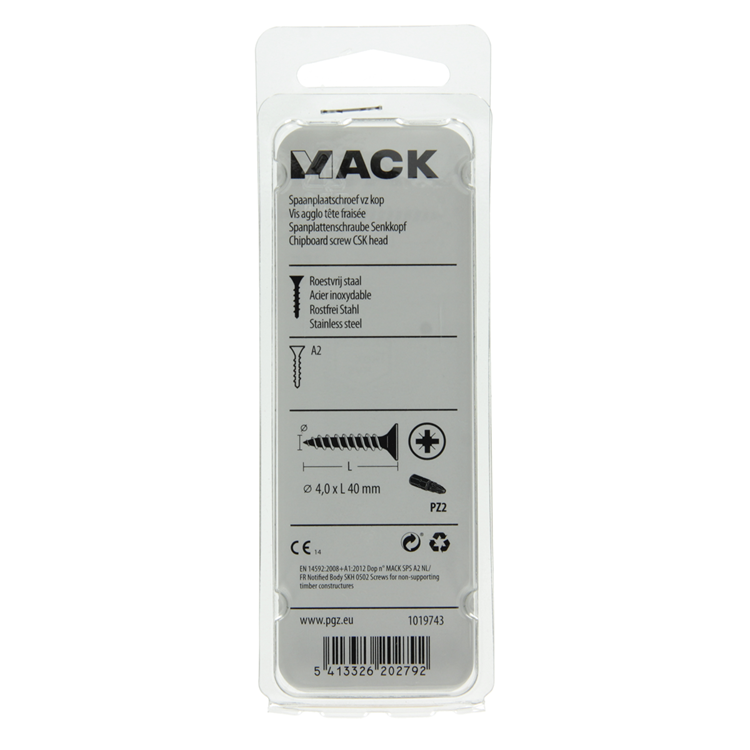 Load image into Gallery viewer, Mack 1019743 - spaanplaatschroef vz kop rvs 10 st 4,0 x 40 mm | 10 stuks

