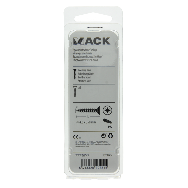 Load image into Gallery viewer, Mack 1019745 - spaanplaatschroef vz kop rvs 8 st 4,0 x 50 mm | 10 stuks
