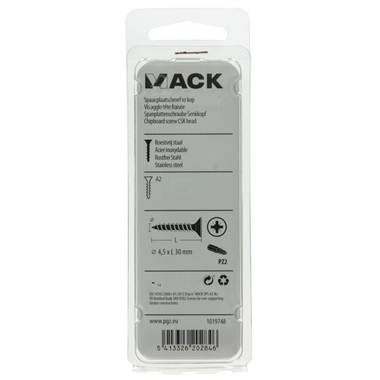 Mack 1019748 - spaanplaatschroef vz kop rvs 10 st 4,5 x 30 mm | 10 stuks