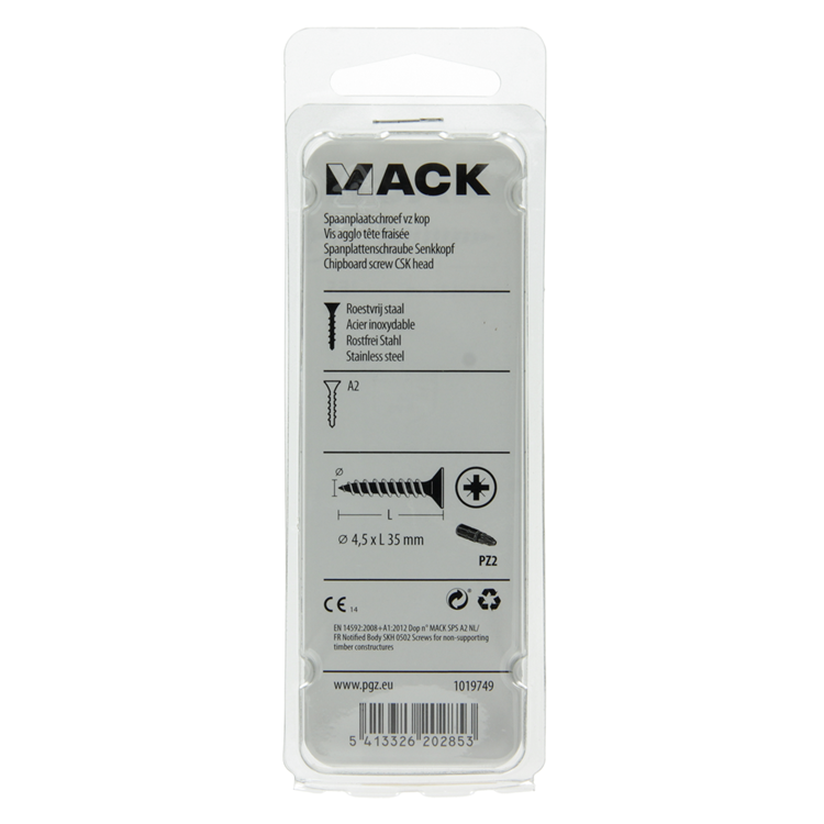 Load image into Gallery viewer, Mack 1019749 - spaanplaatschroef vz kop rvs 9 st 4,5 x 35 mm | 10 stuks
