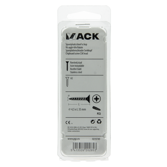 Mack 1019749 - spaanplaatschroef vz kop rvs 9 st 4,5 x 35 mm | 10 stuks