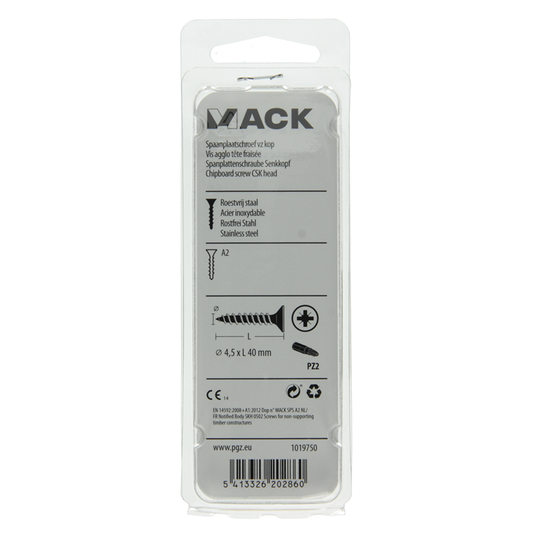 Load image into Gallery viewer, Mack 1019750 - spaanplaatschroef vz kop rvs 8 st 4,5 x 40 mm | 10 stuks

