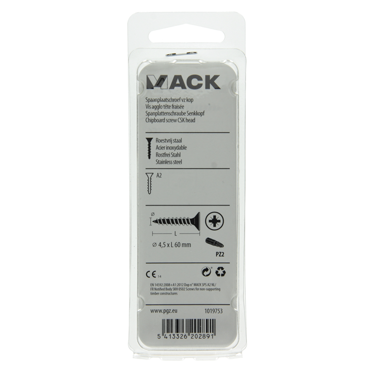 Load image into Gallery viewer, Mack 1019753 - spaanplaatschroef vz kop rvs 5 st 4,5 x 60 mm | 10 stuks
