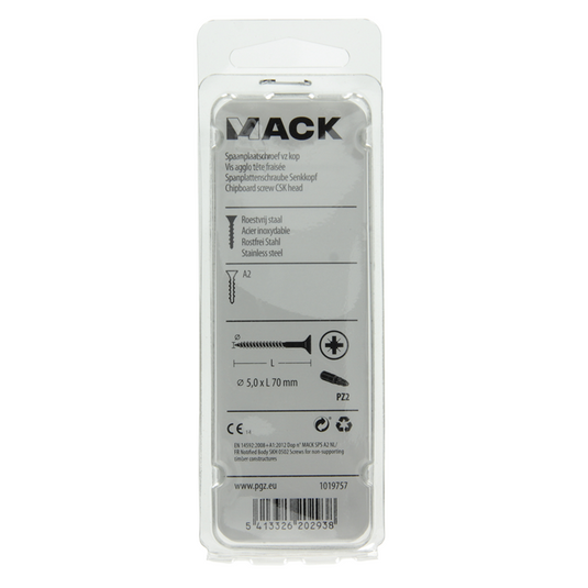 Mack 1019757 - spaanplaatschroef vz kop rvs 6 st 5,0 x 70 mm | 10 stuks