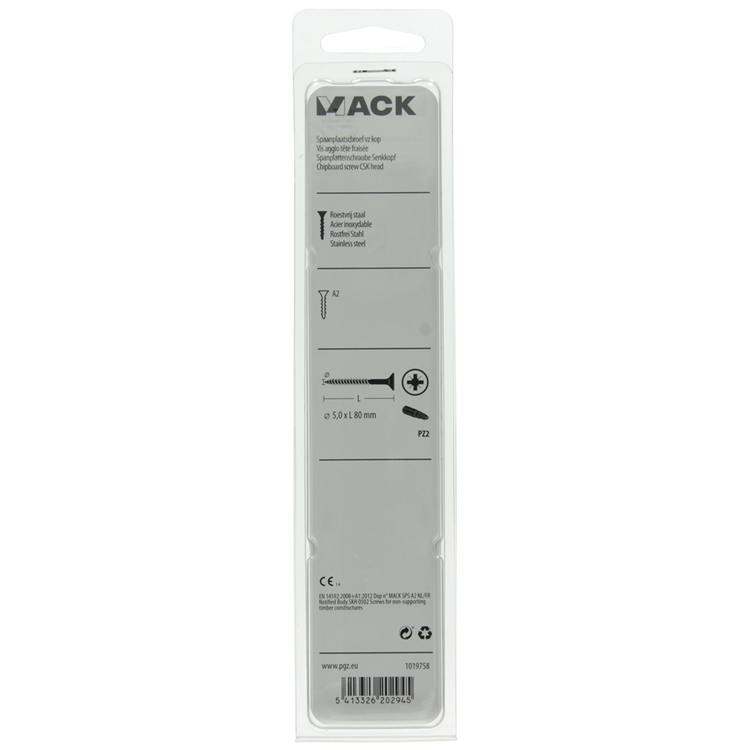 Afbeelding laden in galerijviewer, Mack 1019758 - spaanplaatschroef vz kop rvs 5 st 5,0 x 80 mm | 5 stuks
