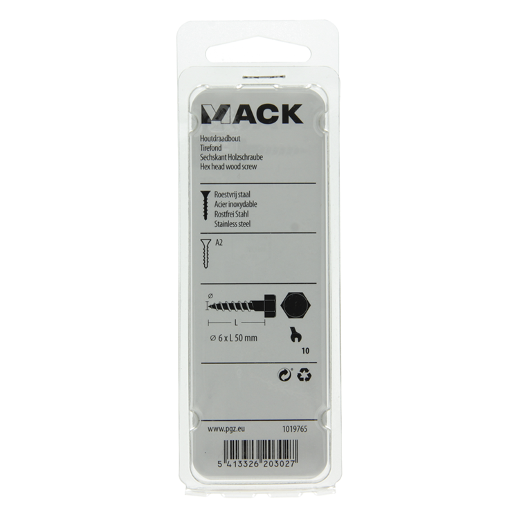 Afbeelding laden in galerijviewer, Mack 1019765 - houtdraadbout roestvrijstaal 4 st 6 x 50 mm | 10 stuks
