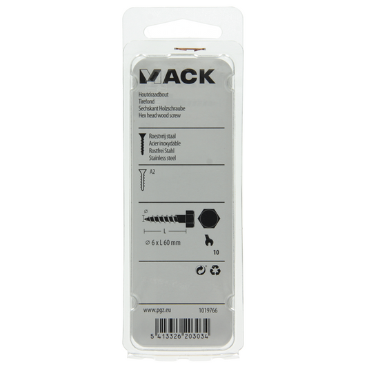 Mack 1019766 - houtdraadbout roestvrijstaal 3 st 6 x 60 mm | 10 stuks