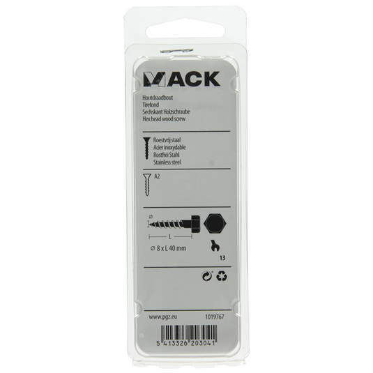 Mack 1019767 - houtdraadbout roestvrijstaal 3 st 8 x 40 mm | 10 stuks