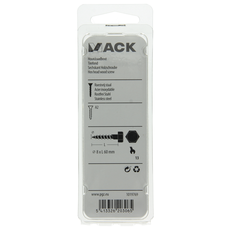Afbeelding laden in galerijviewer, Mack 1019769 - houtdraadbout roestvrijstaal 2 st 8 x 60 mm | 10 stuks
