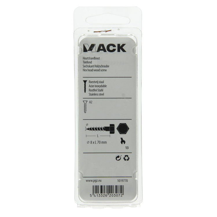 Load image into Gallery viewer, Mack 1019770 - houtdraadbout roestvrijstaal 2 st 8 x 70 mm | 10 stuks
