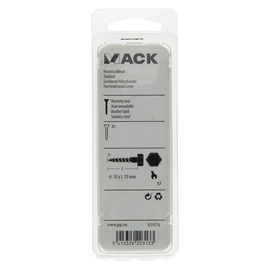 Mack 1019776 - houtdraadbout roestvrijstaal 2st 10 x 70 mm | 10 stuks