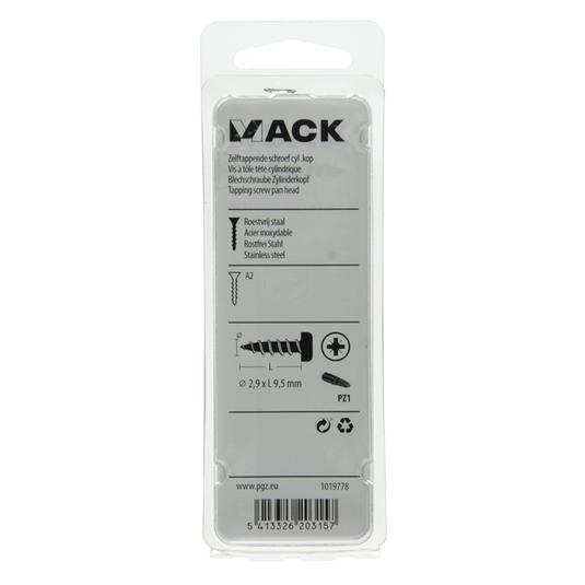 Mack 1019778 - zelftappende schroef cyl.kop a2 20 st 2,9 x 9,5 mm | 10 stuks