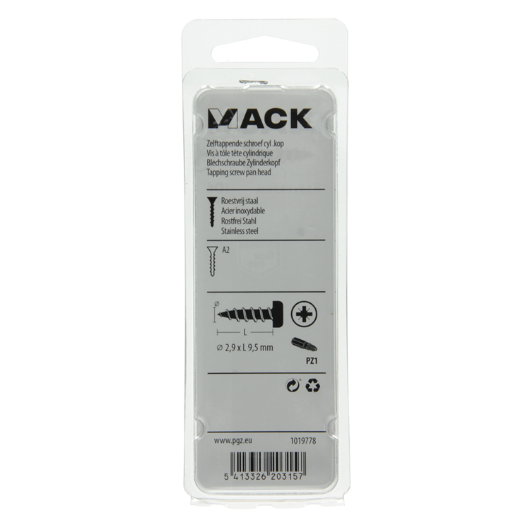 Afbeelding laden in galerijviewer, Mack 1019778 - zelftappende schroef cyl.kop a2 20 st 2,9 x 9,5 mm | 10 stuks
