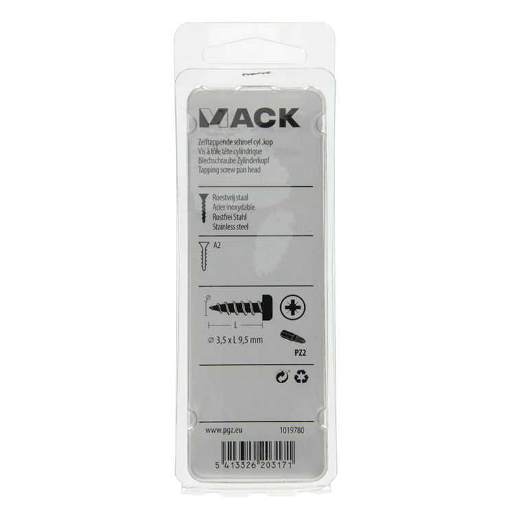Load image into Gallery viewer, Mack 1019780 - zelftappende schroef cyl.kop a2 16 st 3,5 x 9,5 mm | 10 stuks
