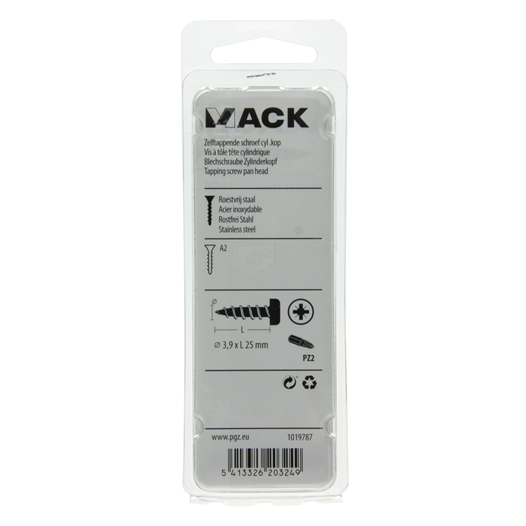 Load image into Gallery viewer, Mack 1019787 - zelftappende schroef cyl.kop a2 9 st 3,9 x 25 mm | 10 stuks
