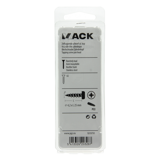 Mack 1019791 - zelftappende schroef cyl.kop a2 9 st 4,2 x 25 mm | 10 stuks