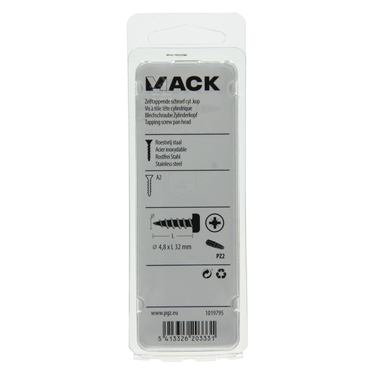 Mack 1019795 - zelftappende schroef cyl.kop a2 7 st 4,8 x 32 mm | 10 stuks