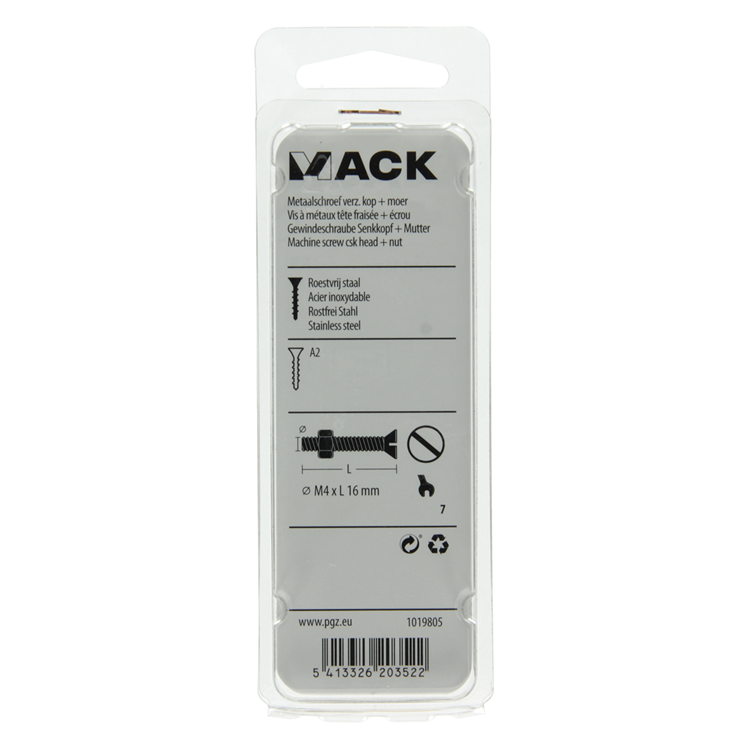 Load image into Gallery viewer, Mack 1019805 - metaalschroef verz. kop + moer rvs 13 st m4x16 | 10 stuks
