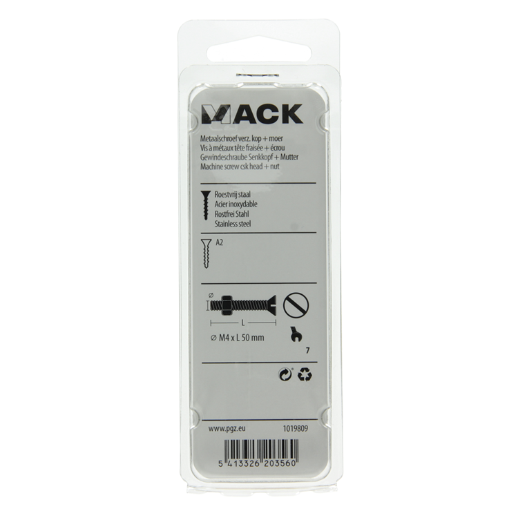 Load image into Gallery viewer, Mack 1019809 - metaalschroef verz. kop + moer rvs 7 st m4x50 | 10 stuks
