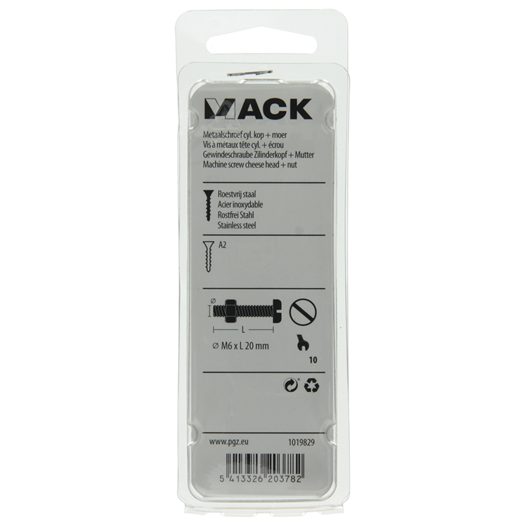 Afbeelding laden in galerijviewer, Mack 1019829 - metaalschroef cyl. kop + moer rvs 5 st m6x20 | 10 stuks
