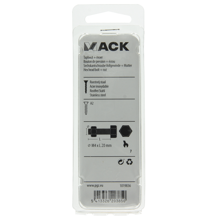 Load image into Gallery viewer, Mack 1019836 - tapbout + moer roestvrijstaal 10 st m4x20 | 10 stuks
