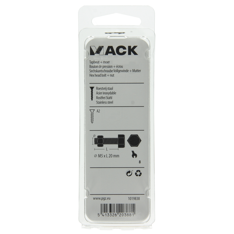 Load image into Gallery viewer, Mack 1019838 - tapbout + moer roestvrijstaal 6 st m5x20 | 10 stuks
