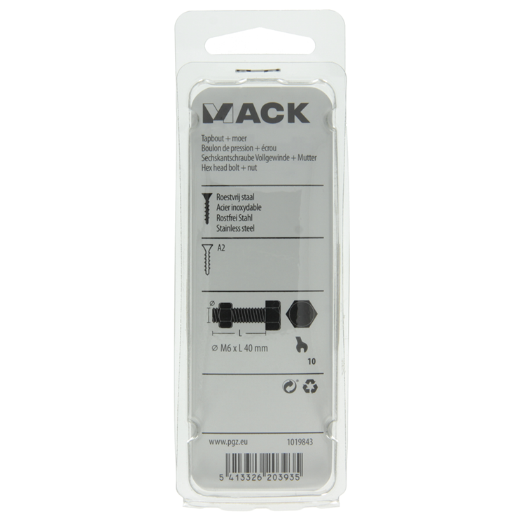 Load image into Gallery viewer, Mack 1019843 - tapbout + moer roestvrijstaal 4 st m6x40 | 10 stuks
