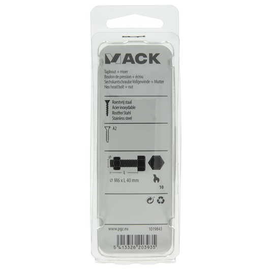 Mack 1019843 - tapbout + moer roestvrijstaal 4 st m6x40 | 10 stuks