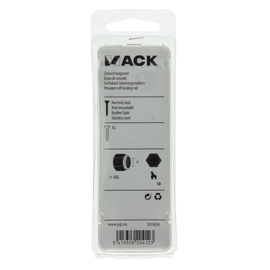 Mack 1019858 - zeskant borgmoer inox a2 6 st m 6 | 10 stuks