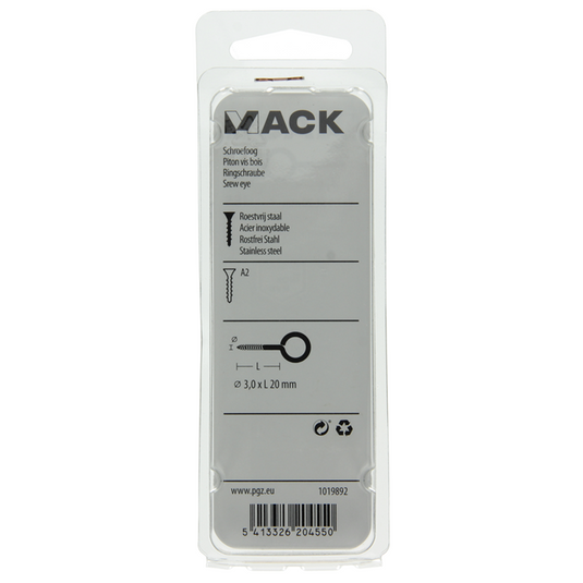 Mack 1019892 - schroefoog roestvrijstaal 2 st 3,0 x 20 mm | 10 stuks