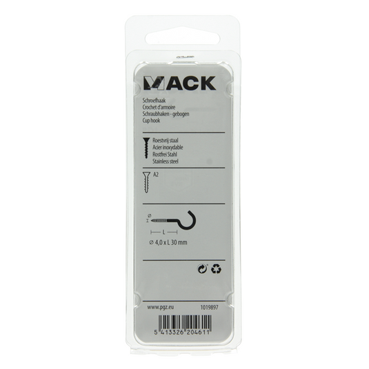Mack 1019897 - schroefhaak roestvrijstaal 2 st 4,0x30 mm | 10 stuks