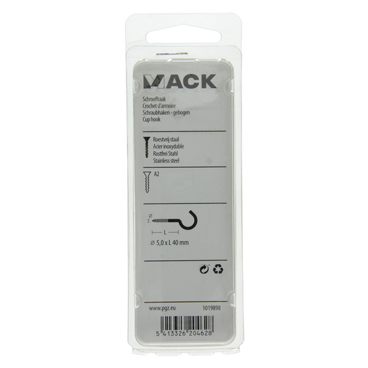 Mack 1019898 - schroefhaak roestvrijstaal 2 st 5,0x40 mm | 10 stuks