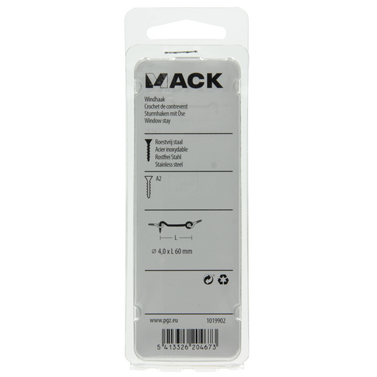 Mack 1019902 - windhaak roestvrijstaal 1 st 4,0 x 60 mm | 10 stuks