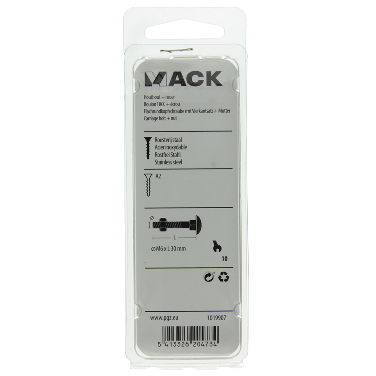 Load image into Gallery viewer, Mack 1019907 - houtbout + moer roestvrijstaal 5 st m6x30 mm | 10 stuks
