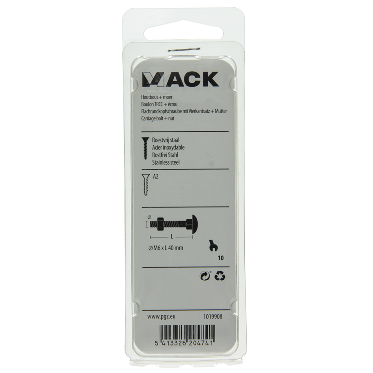 Load image into Gallery viewer, Mack 1019908 - houtbout + moer roestvrijstaal 4 st m6x40 mm | 10 stuks
