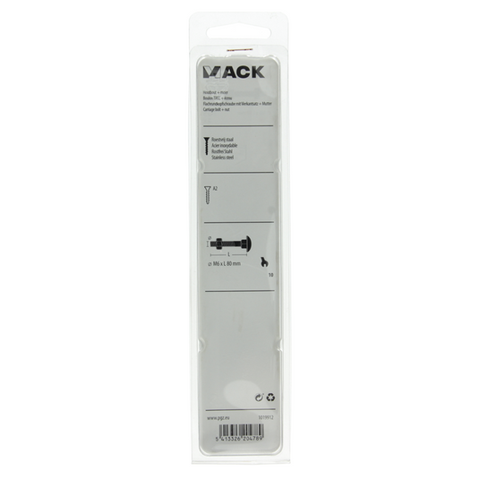Mack 1019912 - houtbout + moer roestvrijstaal 2 st m6 x 80 mm | 5 stuks