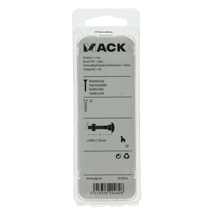 Load image into Gallery viewer, Mack 1019916 - houtbout + moer roestvrijstaal 3 st m8 x 50 mm | 5 stuks
