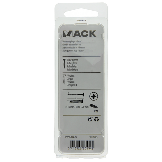 Mack 1017905 - universeelplug + schroef polyeth6 st 10mm 6,0x70mm | 5 stuks