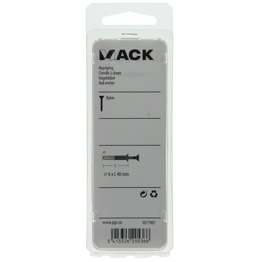 Mack 1017907 - nylon nagelplug polyamide 12 st 6 x 40 mm | 5 stuks