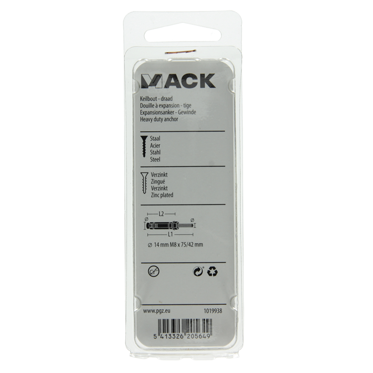 Load image into Gallery viewer, Mack 1019938 - keilbout met draadst. verzinkt 3 st m8x75 42mm | 5 stuks
