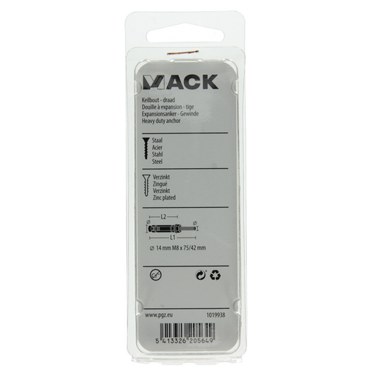 Mack 1019938 - keilbout met draadst. verzinkt 3 st m8x75 42mm | 5 stuks