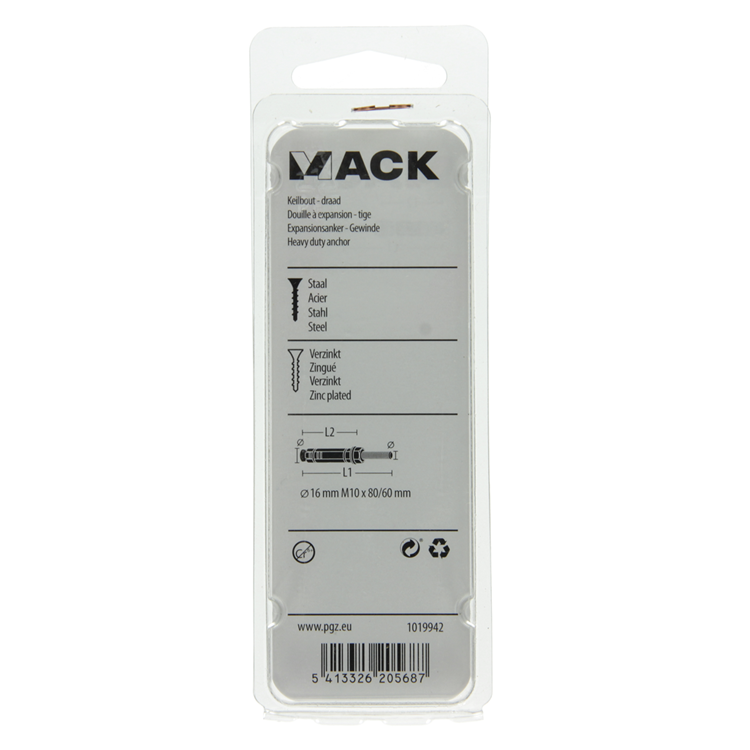 Load image into Gallery viewer, Mack 1019942 - keilbout met draadst. verzinkt2 st m10 x 80mm | 5 stuks
