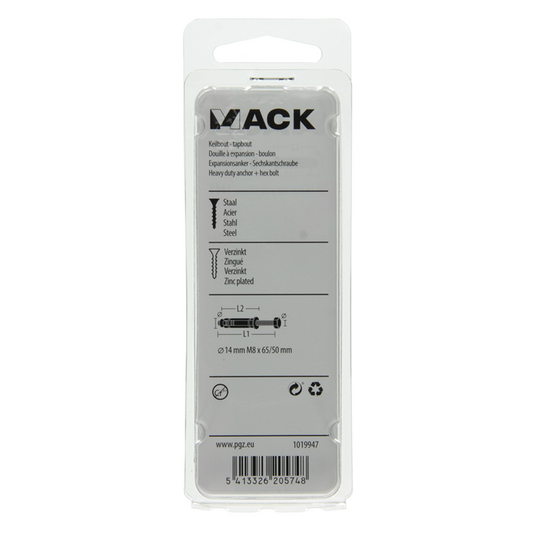Mack 1019947 - keilbout 6-kant bout verzinkt 2 st m8x65 14x50 | 10 stuks