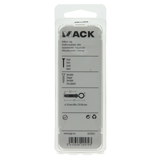 Mack 1019951 - keilbout schroefoog verzinkt2 st m6x70 10x40 | 5 stuks
