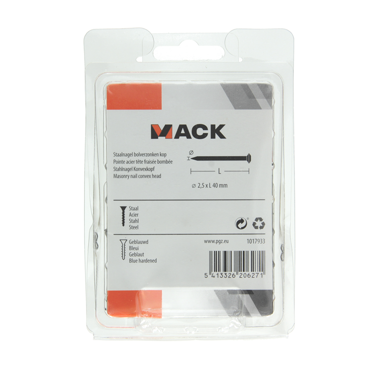 Load image into Gallery viewer, Mack 1017933 - staalnagel bvk staal geblauwd 200 gr 2,5 x 40 mm | 5 stuks
