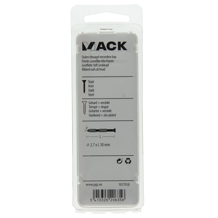 Load image into Gallery viewer, Mack 1017938 - stalen ribnagel vk st.gehard + verz 65st 2,7 x 30 mm | 5 stuks
