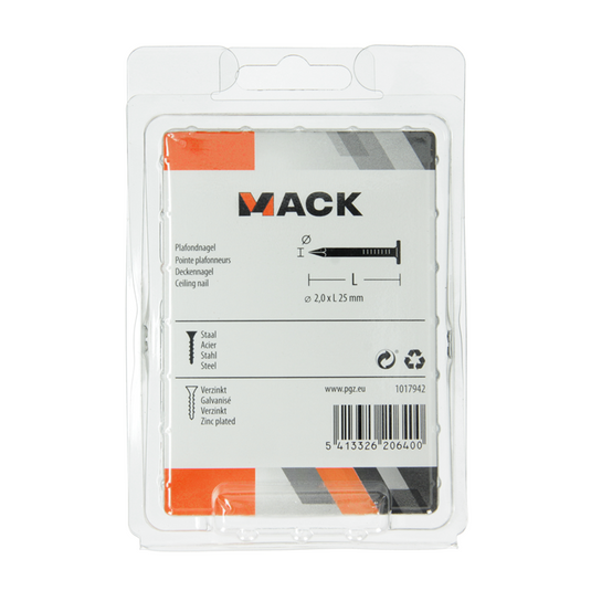 Mack 1017942 - plafondnagel staal verzinkt 250 gr 2,0 x 25 mm | 5 stuks