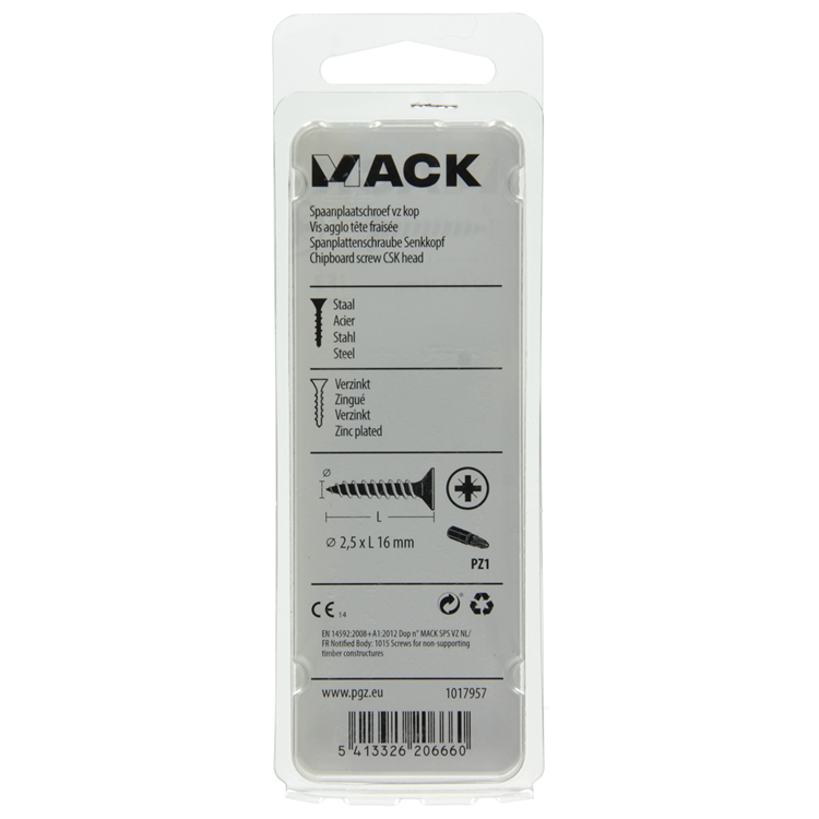 Load image into Gallery viewer, Mack 1017957 - spaanplaatschroef vz kop geelverz.200st 2,5 x 16 mm | 10 stuks
