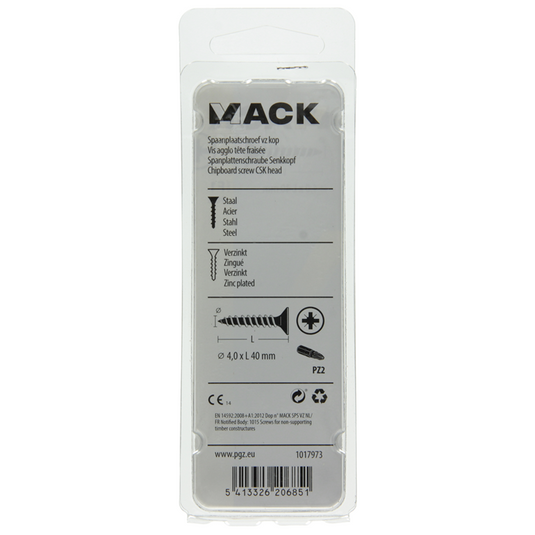 Mack 1017973 - spaanplaatschroef vz kop geelverz. 40st 4,0 x 40 mm | 5 stuks